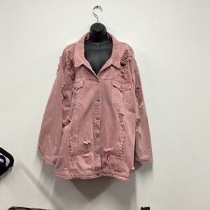 MISSGUIDE PINK DISTRESSED DENIM JACKET